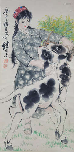 A Chinese Painting Of Figure, Liu Jiyou Mark