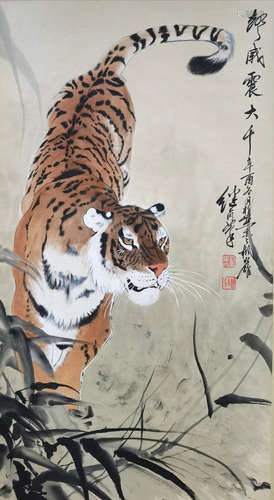 A Chinese Painting Of Tiger, Liu Jiyou Mark