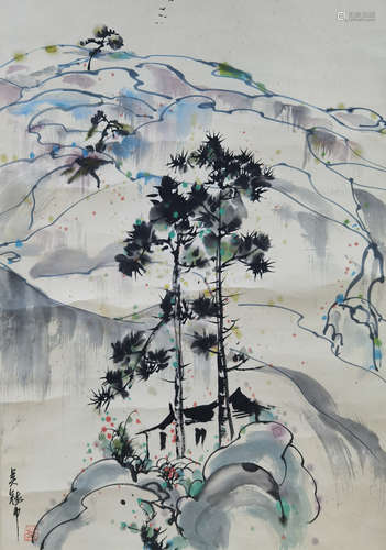 A Chinese Painting Of Landscape, Wu Guanzhong Mark