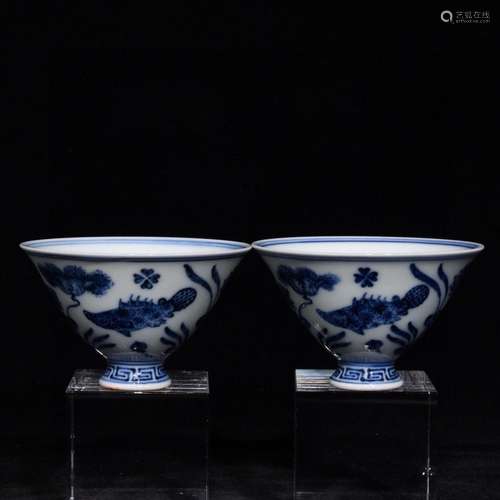 Pair Of Chinese Porcelain Blue&White Cups