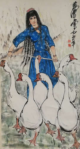 A Chinese Painting Of Figure Story, Huang Zhou Mark