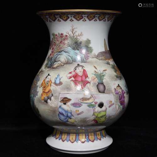 A Chinese Porcelain Famille Rose Zun Vase