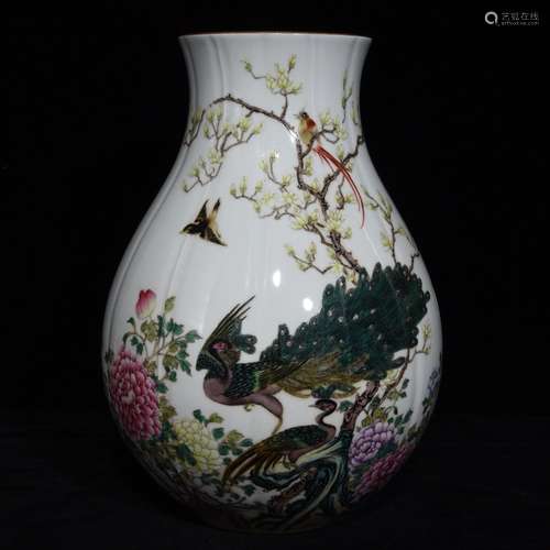 A Chinese Porcelain Famille Rose Zun Vase