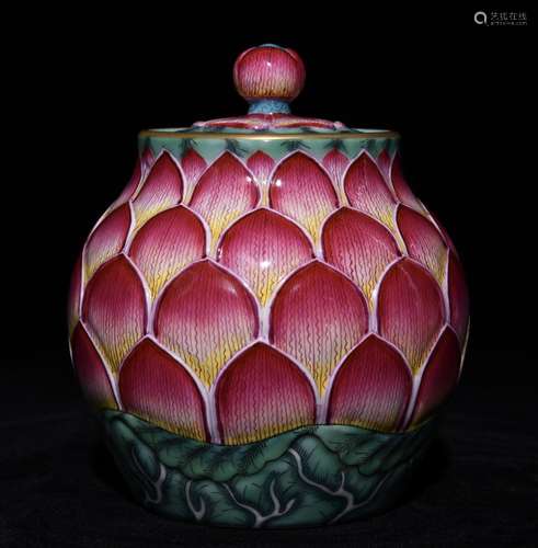 A Chinese Porcelain Famille Rose Jar With Lid