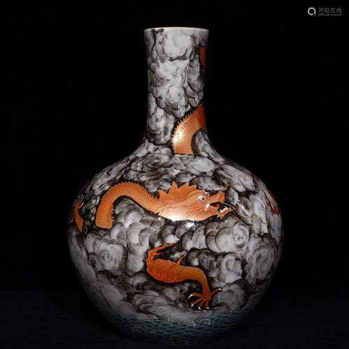 A Chinese Porcelain Ink-Painted Bottle Vase