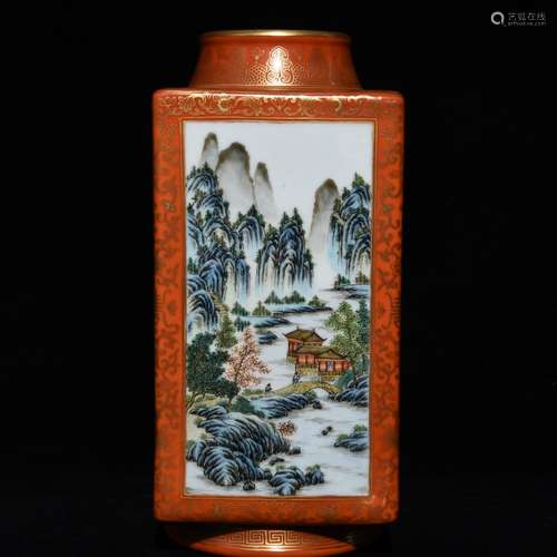 A Chinese Porcelain Famille Rose Square Vase