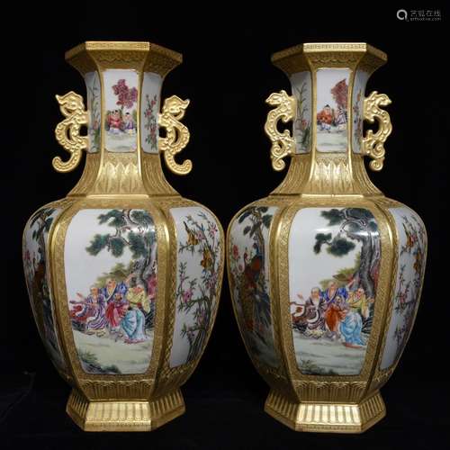 Pair Of Chinese Porcelain Enameled Gilding Vases