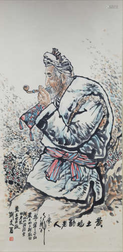 A Chinese Painting Of Figure, Liu Wenxi Mark