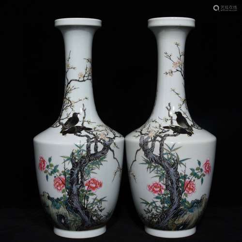 Pair Of Chinese Porcelain Famille Rose Vases