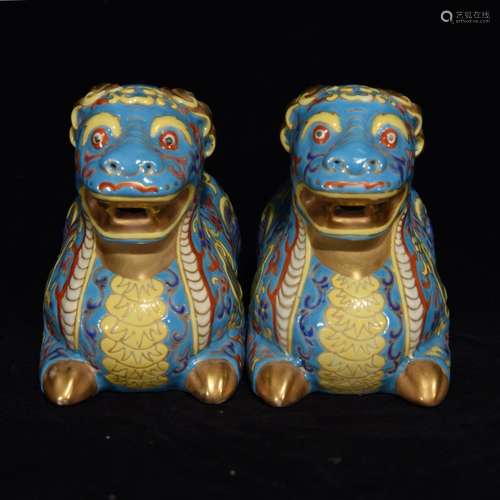 Pair Of Chinese Porcelain Enameled Ornaments