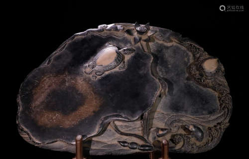 AN INK SLAB CARVED WITH TORTOISE
