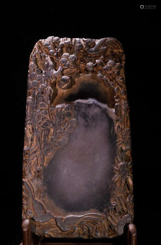 AN INK SLAB CARVED WITH PLUM FLOWER