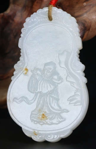 A HETIAN JADE TABLET CARVED WITH FIGURE