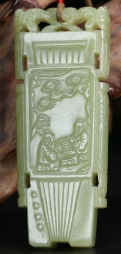 A HETIAN YELLOW JADE TABLET CARVED WITH STORY