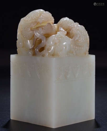 A HETIAN JADE SEAL CARVED WITH LION