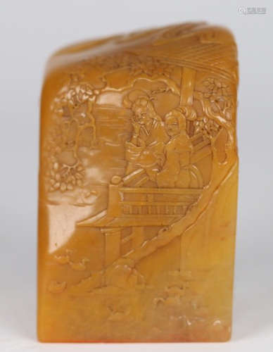 A TIANHUANG STONE SEAL CARVED WITH FIGURE&POETRY