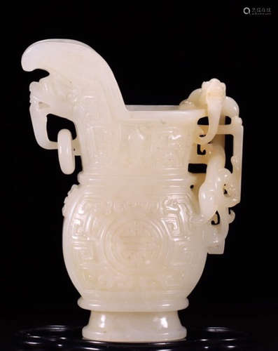 A HETIAN JADE CUP SHAPED WITH BEAST