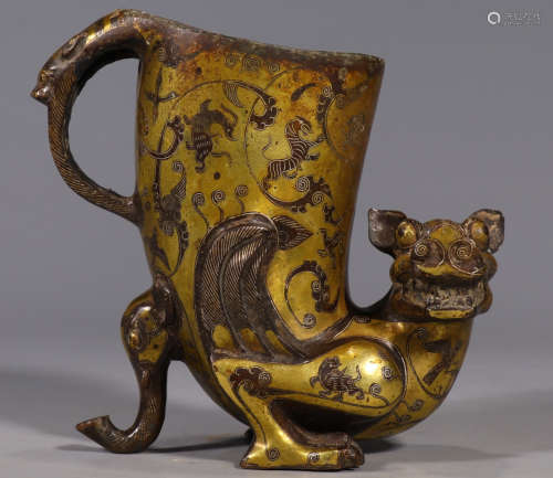 A COPPER WITH SILVER&GOLD CUP SHAPED WITH BEAST