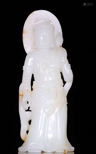 A HETIAN JADE GUANYIN BUDDHA STATUE