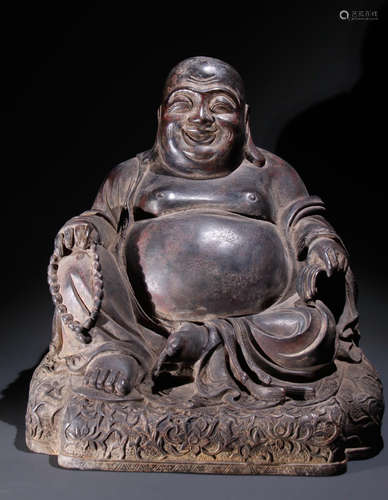 A COPPER MAITREYA BUDDHA STATUE