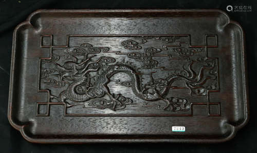 A ZITAN WOOD DRAGON PATTERN TRAY