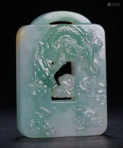 A JADEITE TABLET CARVED WITH DRAGON