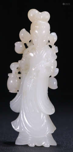 A HETIAN WHITE JADE GUANYIN BUDDHA STATUE