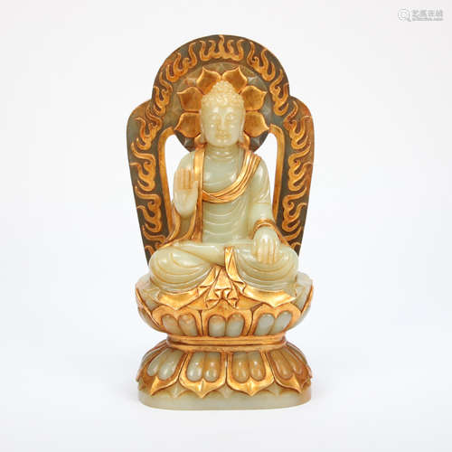 CHINESE JADE BUDDHA WITH GOLD FILLED