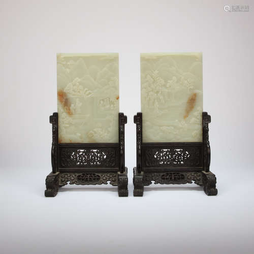 A PAIR OF  CHINESE HETIAN JADE SCREENS