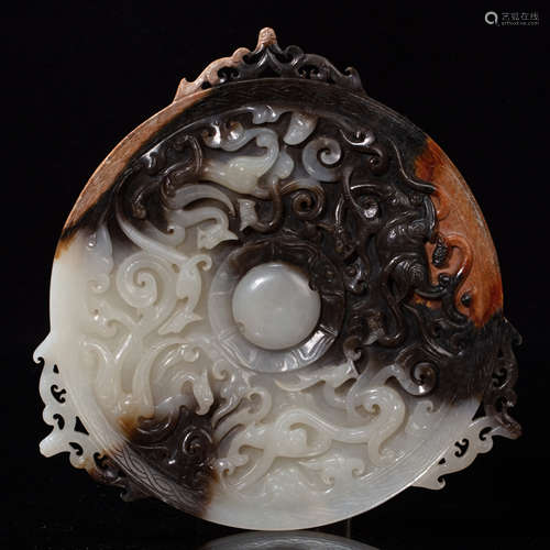 CHINESE HETIAN JADE DRAGON MIRROR