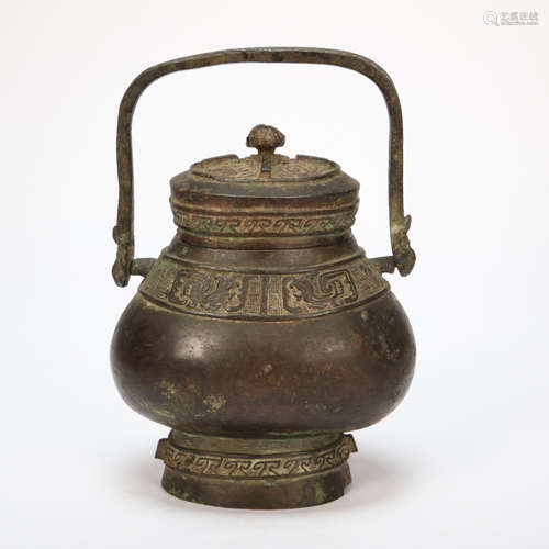 CHINESE BRONZE JAR WITH LOOP HANDLE