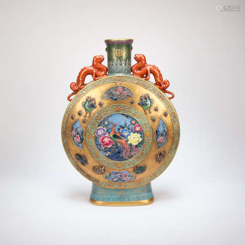 CHINESE GOLD ENAMEL FLAT POT