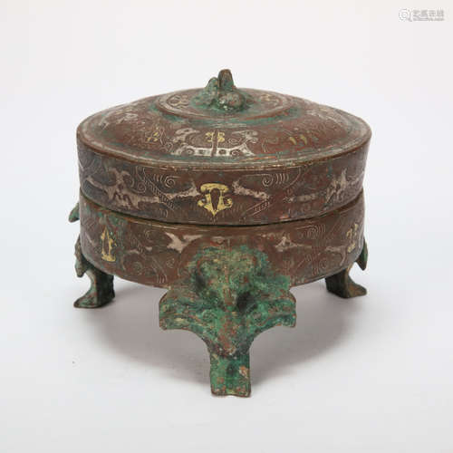 CHINESE BRONZE GOLD AND SILVER BOX