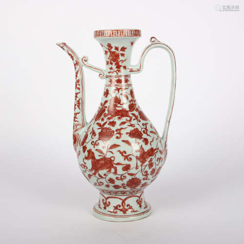 CHINESE RED GLAZED HOLDING POT