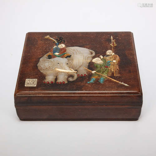 CHINESE ROSEWOOD INLAID WITH GEMSTONES WOODEN BOX