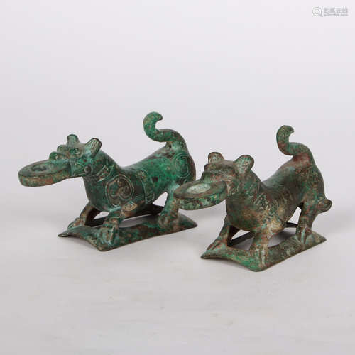 A PAIR OF  CHINESE BRONZE BEASTS