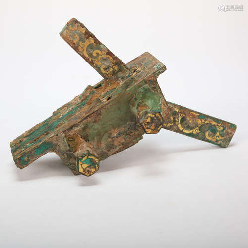 CHINESE BRONZE CROSSBOW MACHINE INLAID WITH GOLD