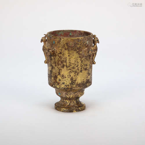 CHINESE BRONZE GILT CUP