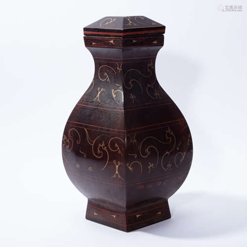 CHINESE LACQUER SQUARE BOTTLE