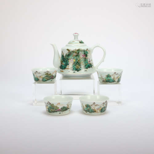 A SET OF  CHINESE MULTICOLOURED TEA SETS