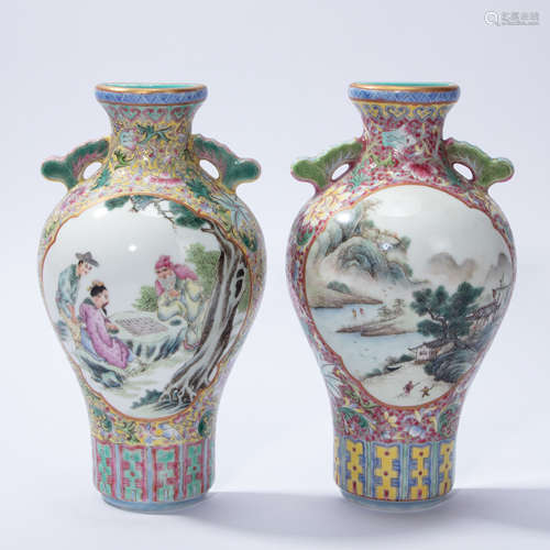 A PAIR OF  CHINESE MULTICOLOURED HANGING BOTTLES