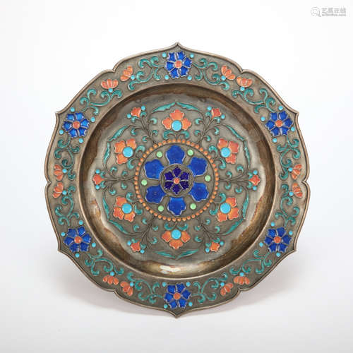 CHINESE STERLING SILVER ENAMEL PLATE