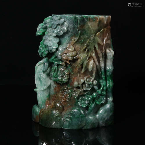 CHINESE EMERALD PEN HOLDER