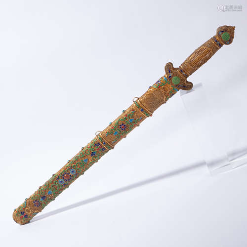 CHINESE SILVER GILT FILIGREE SWORD