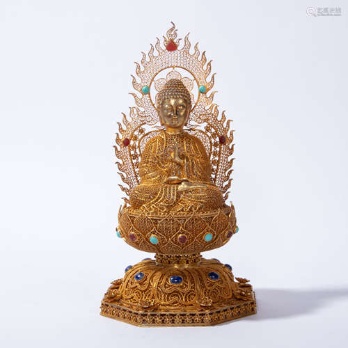 CHINESE SILVER GILT FILIGREE BUDDHA STATUE