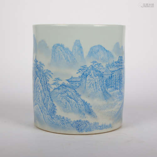 CHINESE BLUE AND WHITE PORCELAIN PEN HOLDER