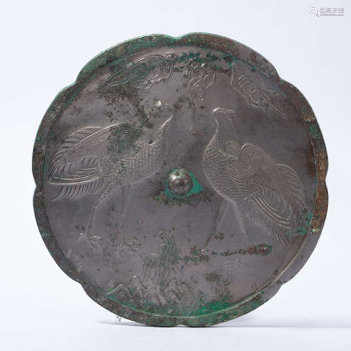 CHINESE BRONZE DOUBLE CRANE MIRROR