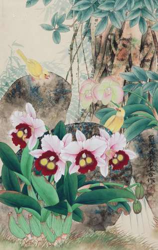 俞致贞（1915～1995）刘力上（b.1916） 花鸟 镜心 设色纸本
