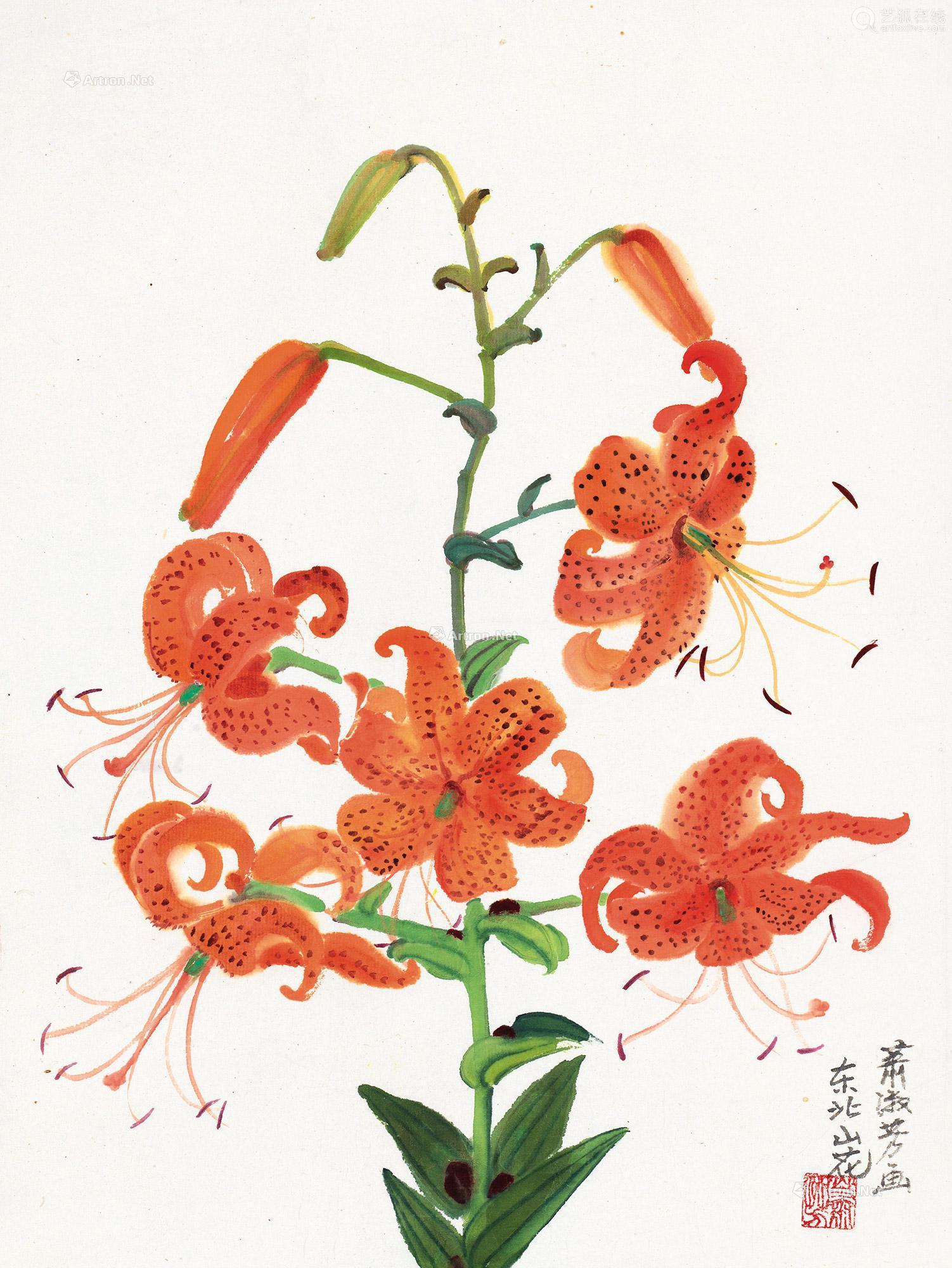 尺寸48×37cm拍品描述题 识:萧淑芳画东北山花.