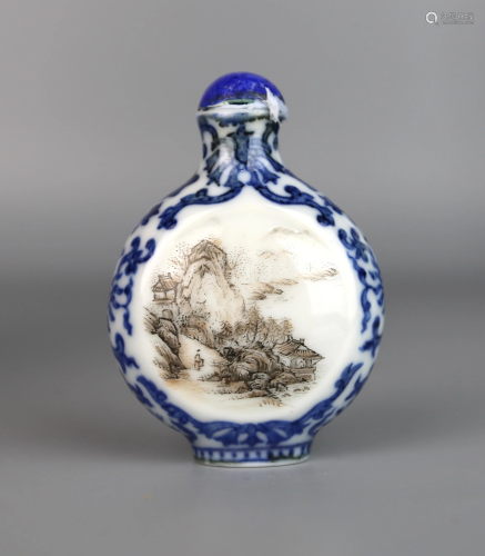 a chinese blue and white with ink colour snuff bottle